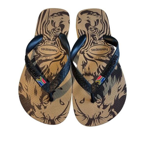 HAVAIANAS Brown & Tan Thong Style Flip Flop Sandals Size 37-38 - Picture 1 of 13